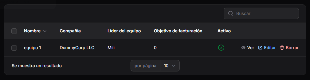 Registro de equipos de ventas